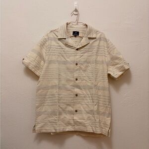 Ben Sherman Beige Striped Short Sleeve Camp Shirt